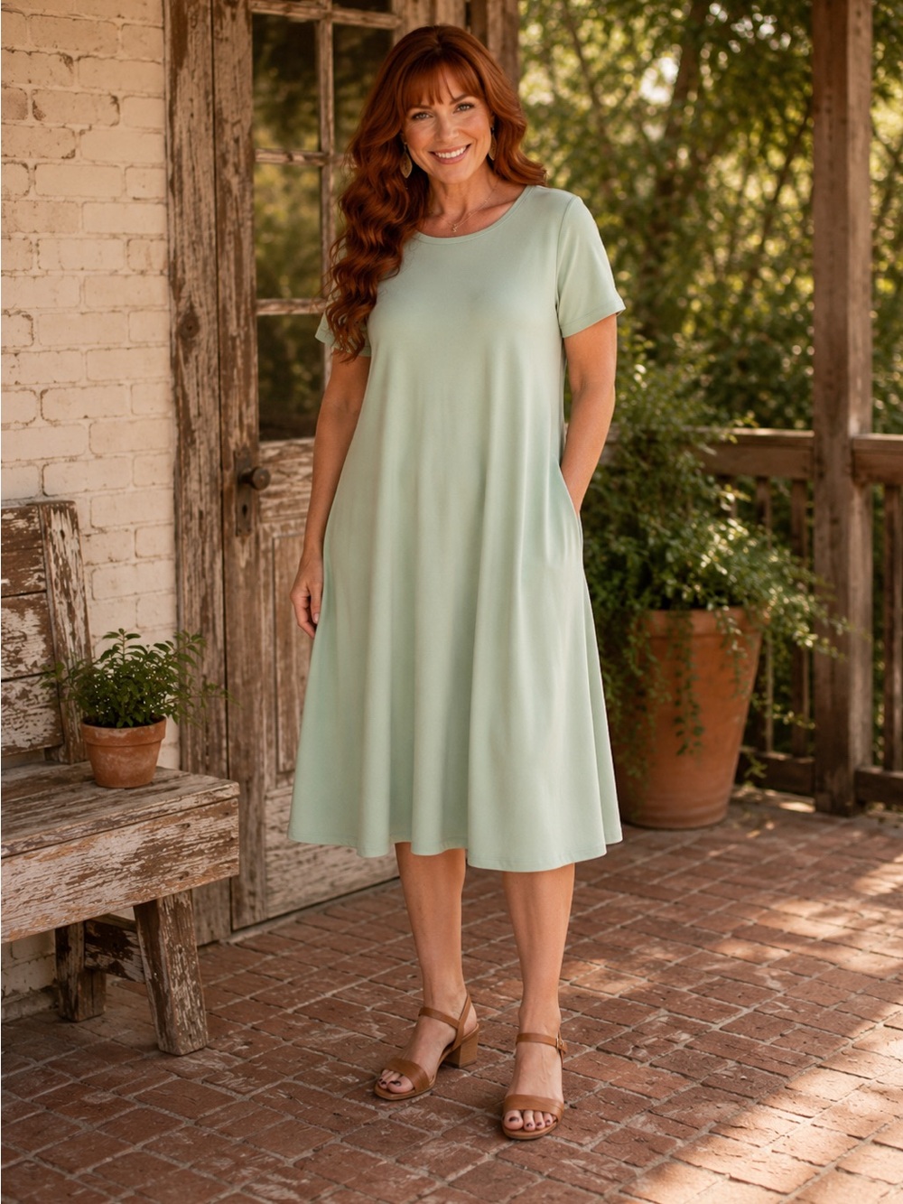 LuLaRoe Green A-Line Midi Dress Casual Short Sleeve